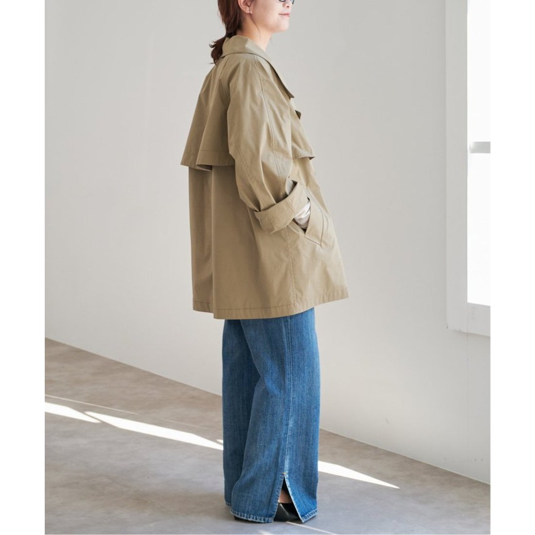 Wスライバーヘリンボーンミドルコートを使った人気ファッション