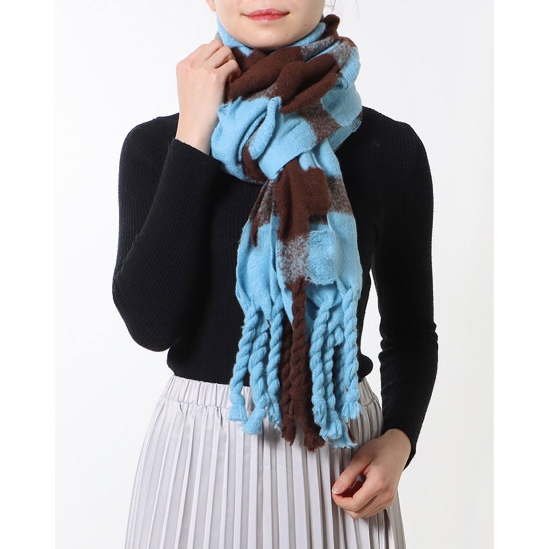 スタイルブロック STYLEBLOCK ブロックチェック大判マフラー （ブルー