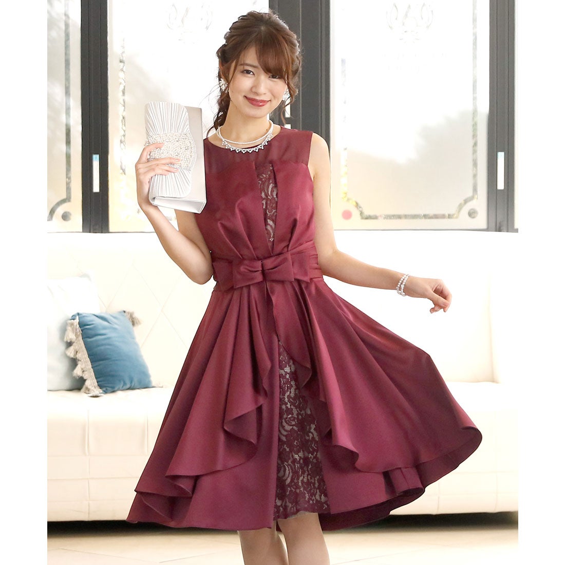 プールヴー PourVous 2WAYフリルレースドレス/結婚式ワンピース