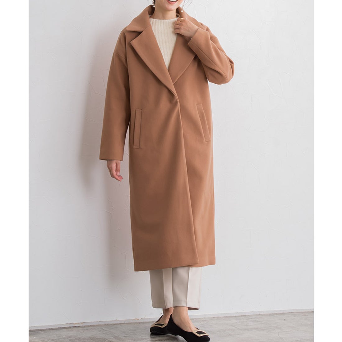 YARRA ヤラウール混合 ボタン付きチェスターコートピンク