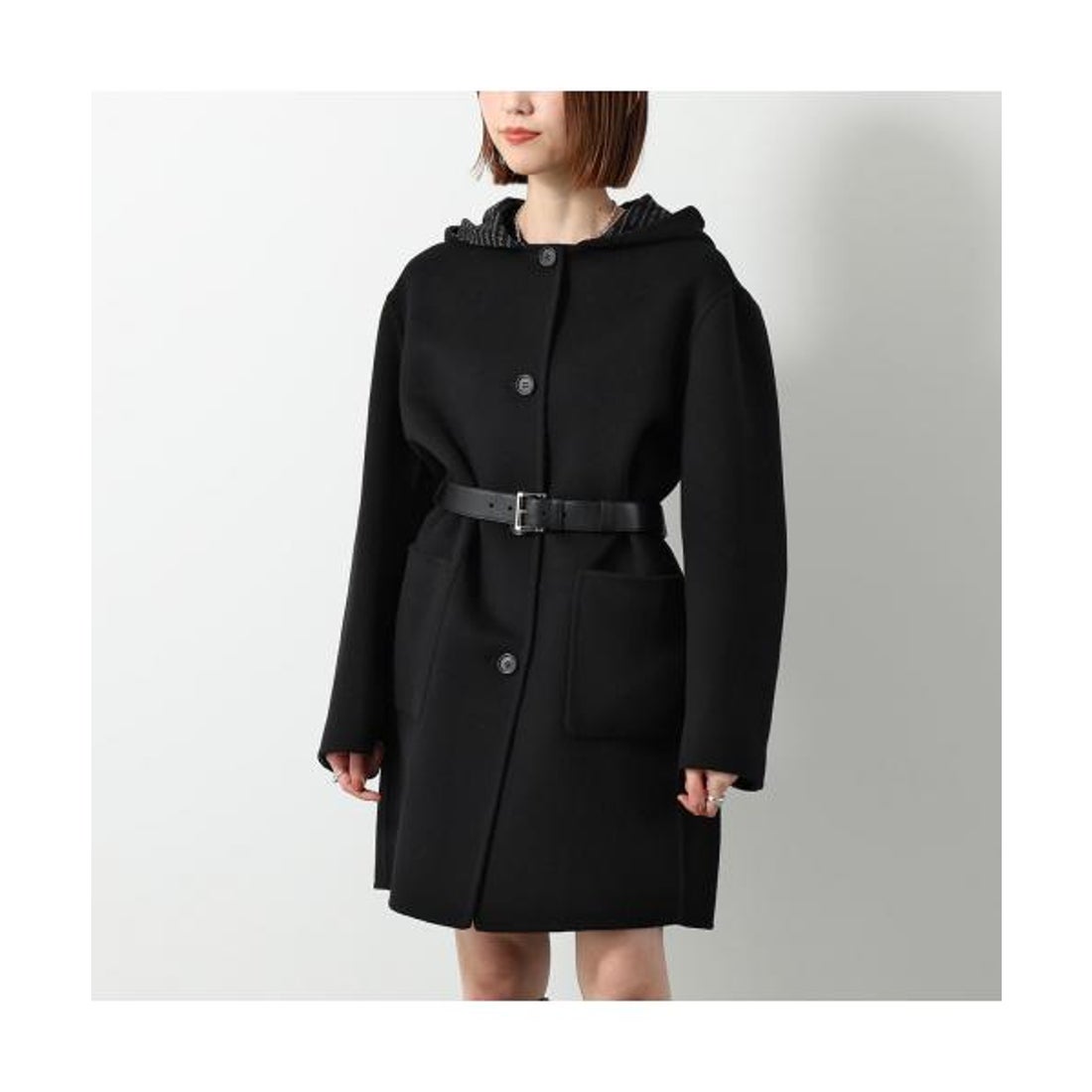 プラダ PRADA PRADA ウールコート P685QK 13L1 ベルト付き フード