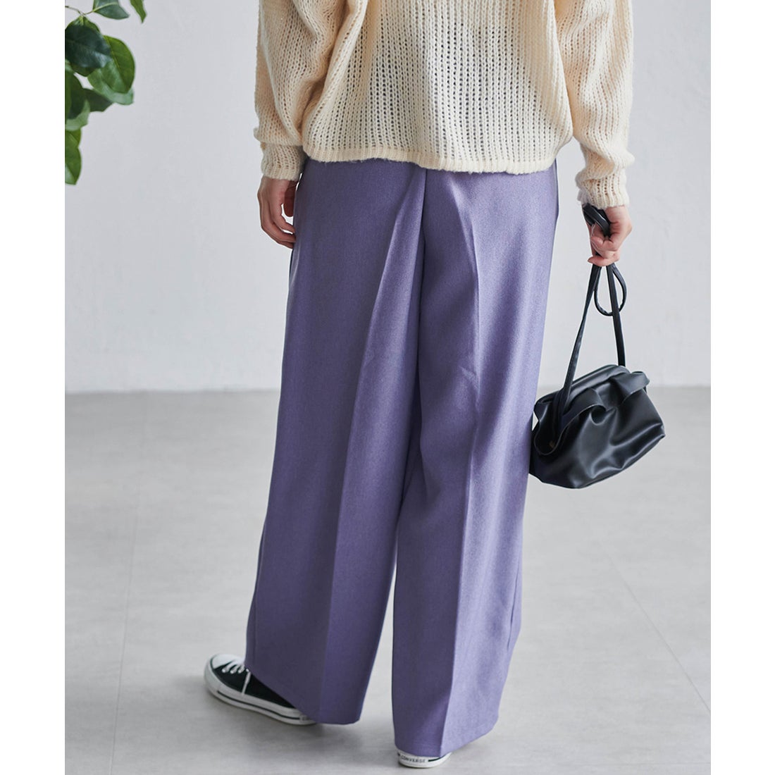 ラナン RANAN ウーリッシュポリ2タックワイドパンツ （パープル68