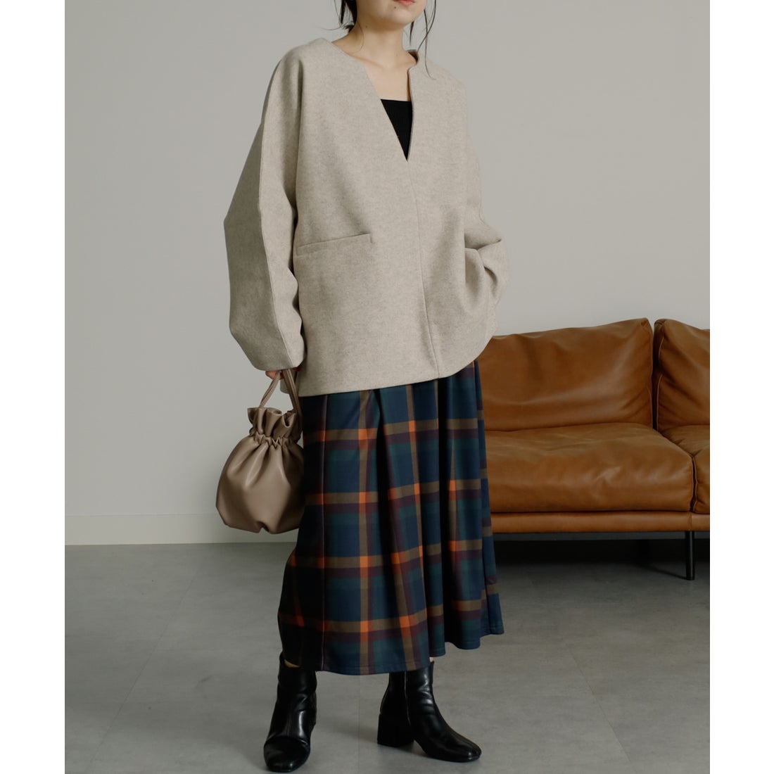 ラナン RANAN 裏起毛ガウチョパンツ（クロップド） （チェック柄