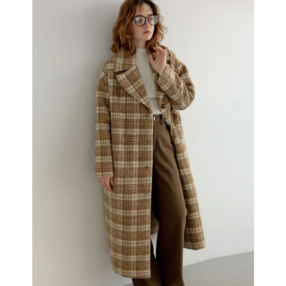 Re:EDIT [2024-25 WINTER COLLECTION]起毛チェック柄ロングチェスター