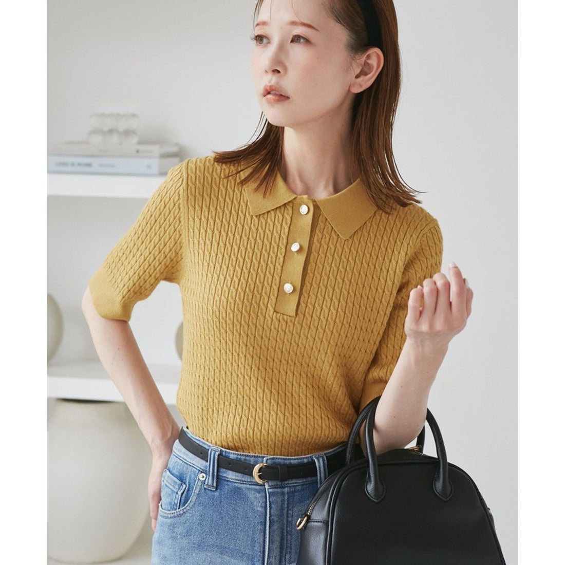 ロペピクニック ROPE' PICNIC ミニケーブルハーフスリーブニット