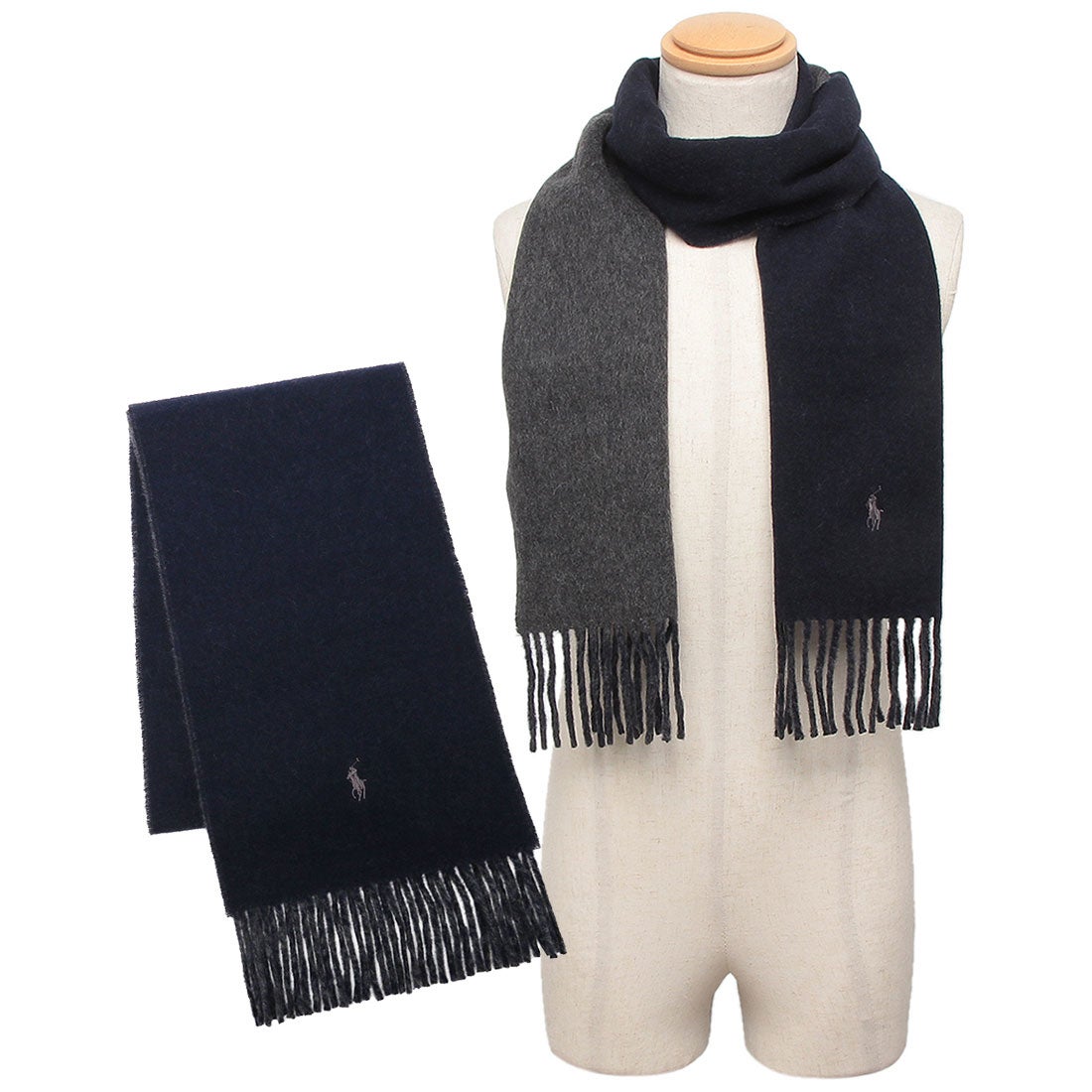 ラルフローレン RALPH LAUREN マフラー リバーシブル ネイビー グレー