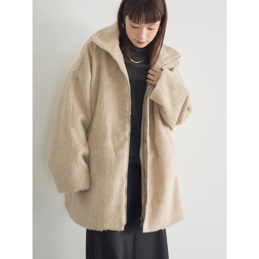 人気のシャギースタンドコート 148cm着用でこれくらい🕊️ 一番人気の