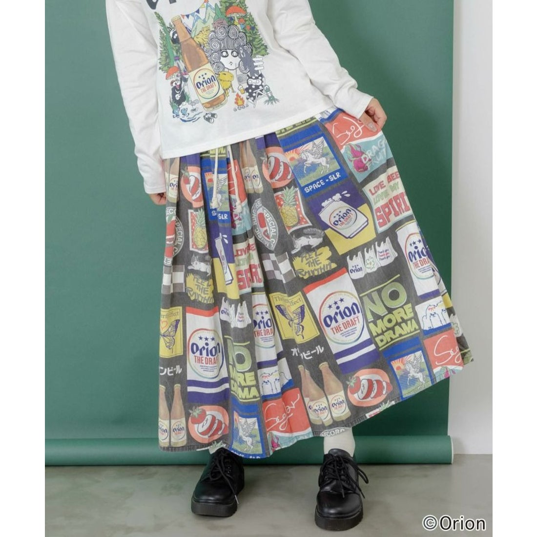 スカラー ScoLar orion×ScoLar コラージュ柄スカート （アイボリー