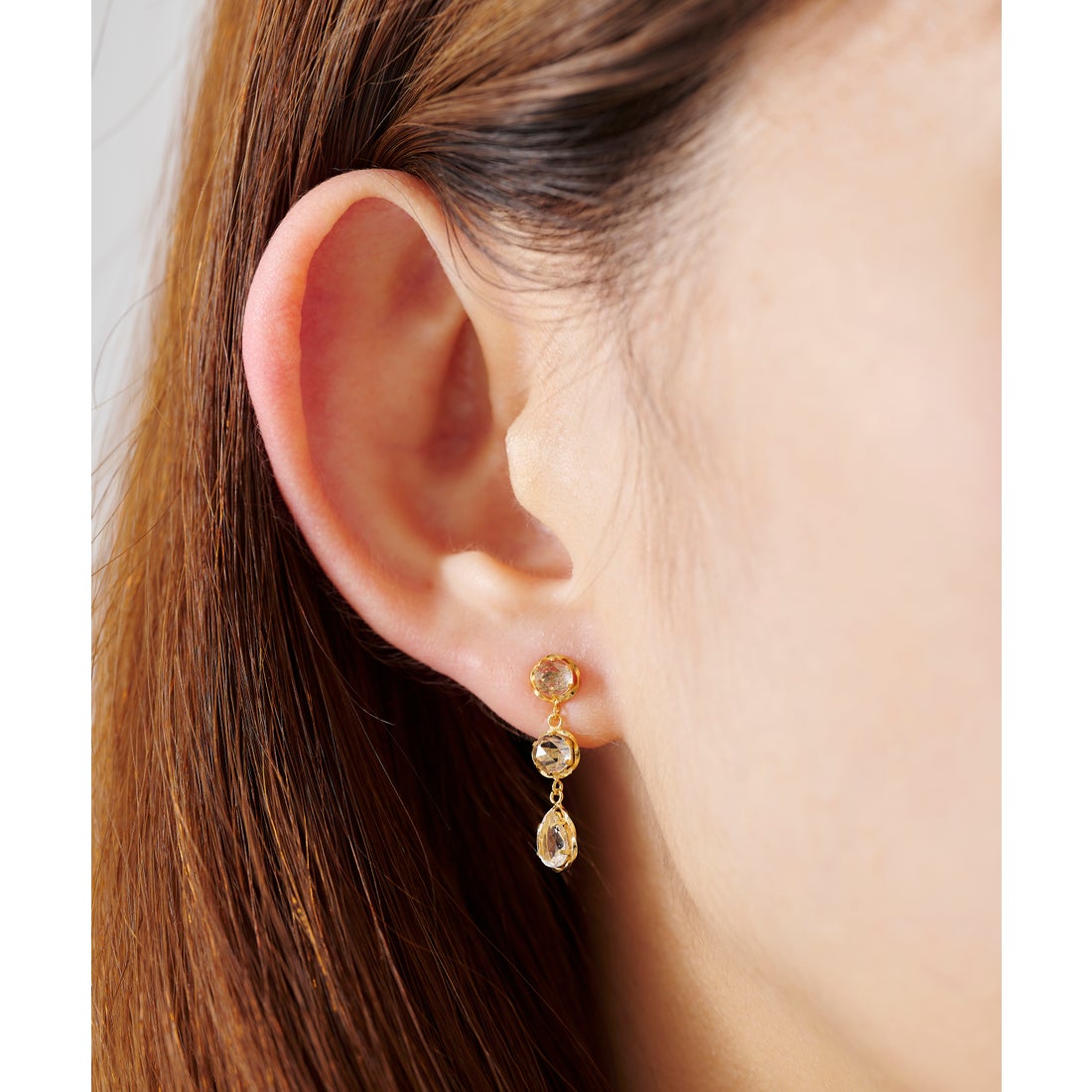 サマンサティアラ Samantha Tiara ホワイトトパーズ 3連ピアス (K18