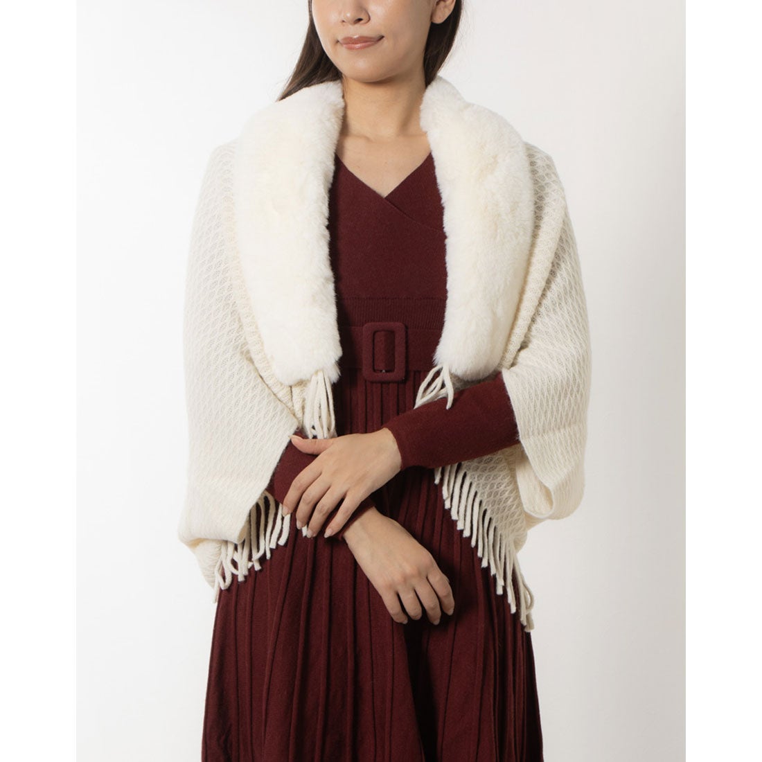 センソユニコ Sensounico unico ファー付きストール （ホワイト