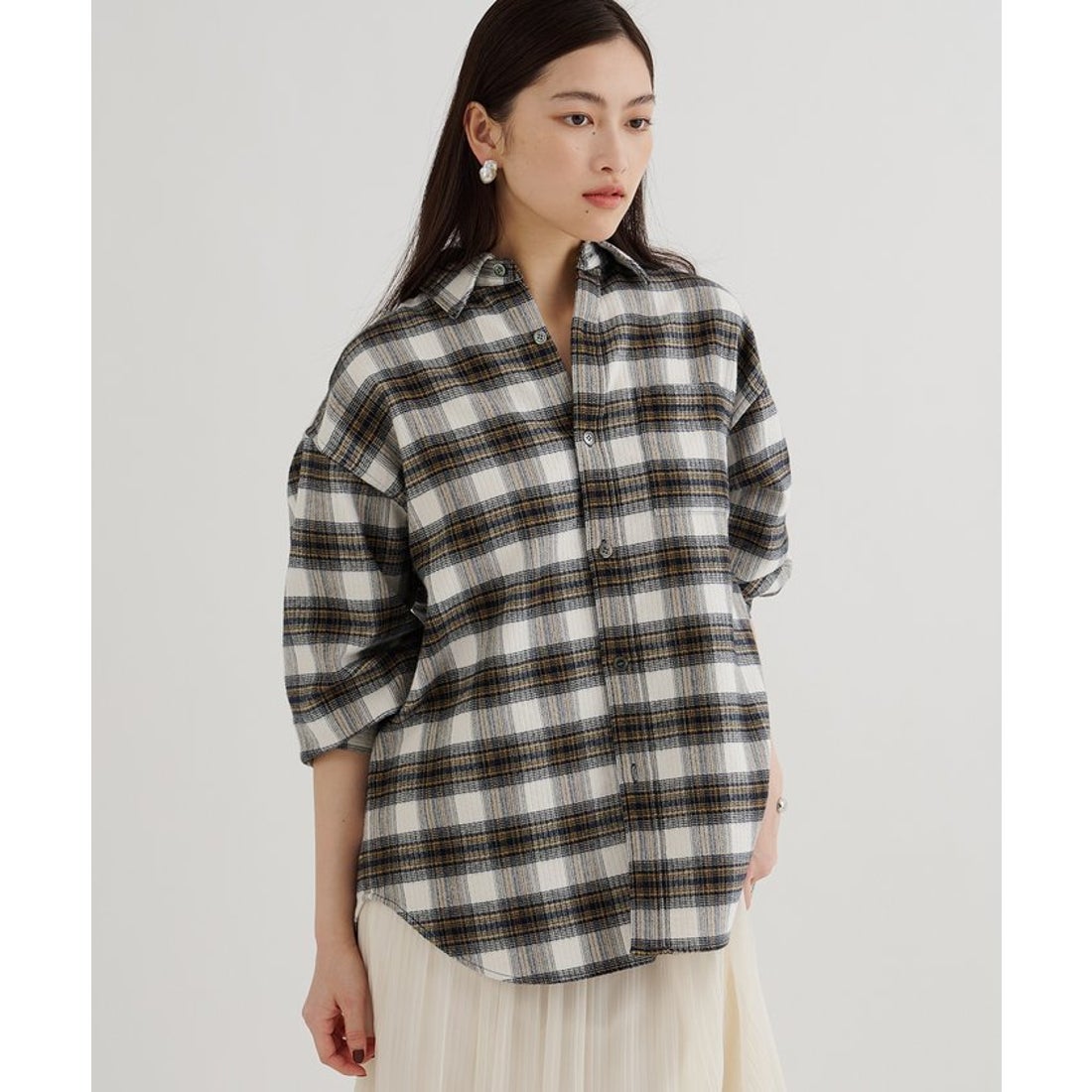 ウィムガゼット Whim Gazette ピケチェックシャツ （navy