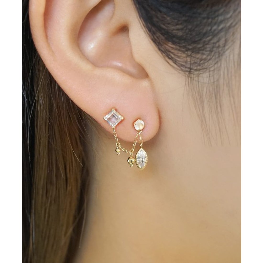 テイクアップ TAKE-UP K18・K10 ホワイトトパーズ ツインキーピアス( 2