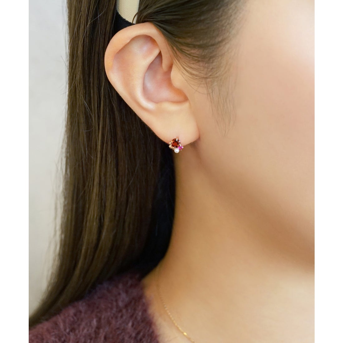 テイクアップ TAKE-UP K18・K10 ガーネットピアス ローズブーケ