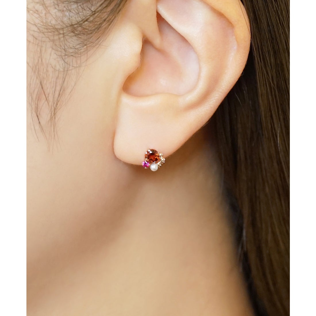 テイクアップ TAKE-UP K18・K10 ガーネットピアス ローズブーケ