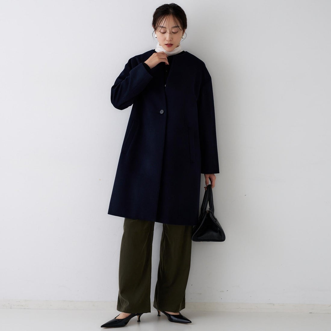 アンタイトル UNTITLED カシミヤ混ノーカラーコート （ライトグレー