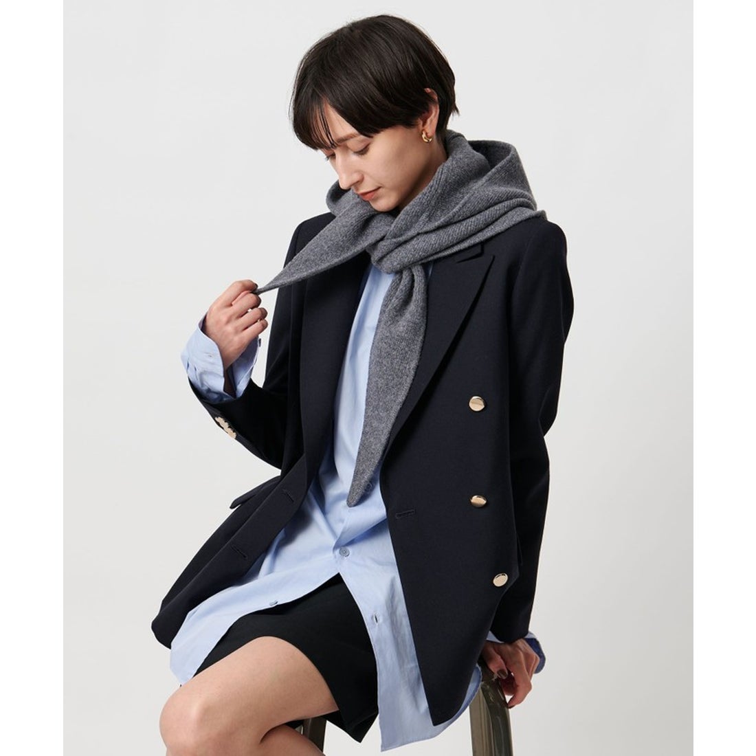 UNITED ARROWS ニット フードストール （LT.GRAY） -ファッション通販