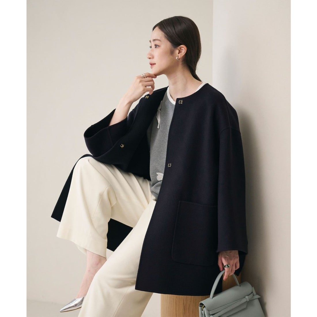 UNITED ARROWS バイカラー リバー ミドルコート （PINK