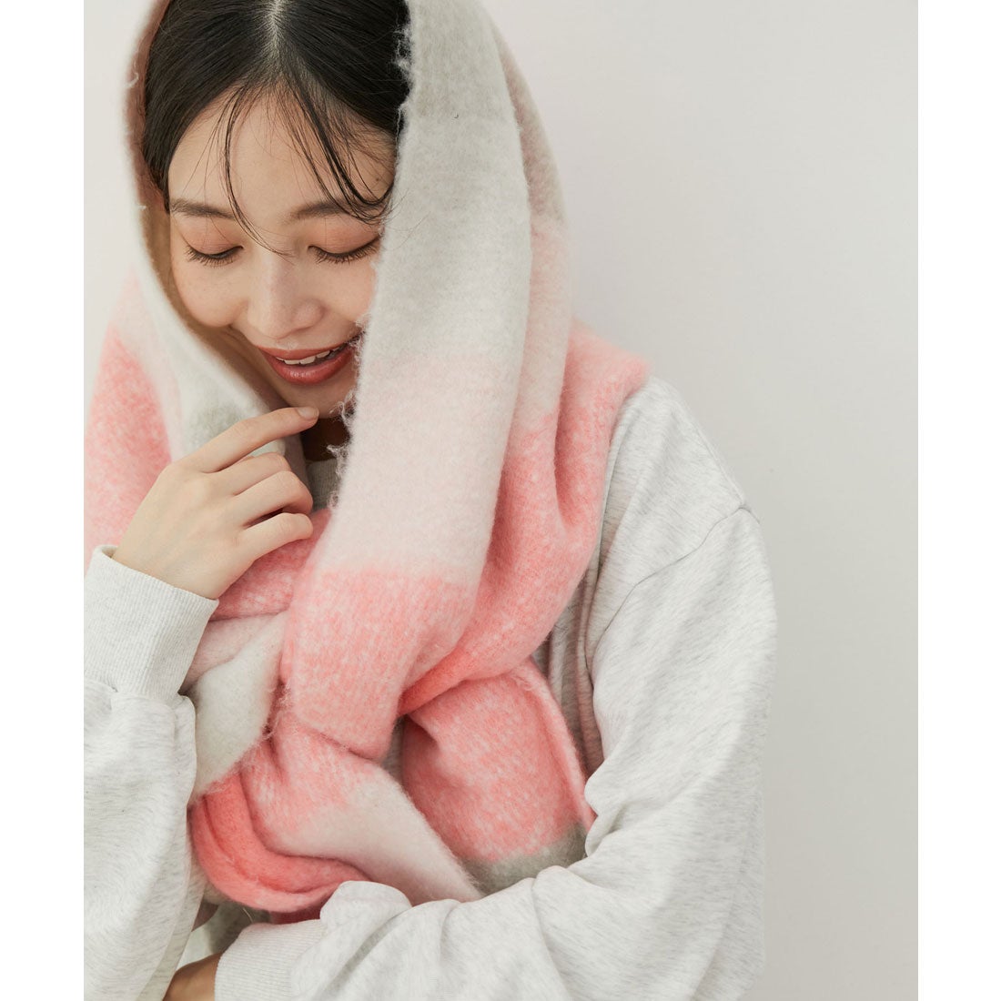 ビス VIS 【リサイクルポリ】ブロックチェック太フリンジマフラー