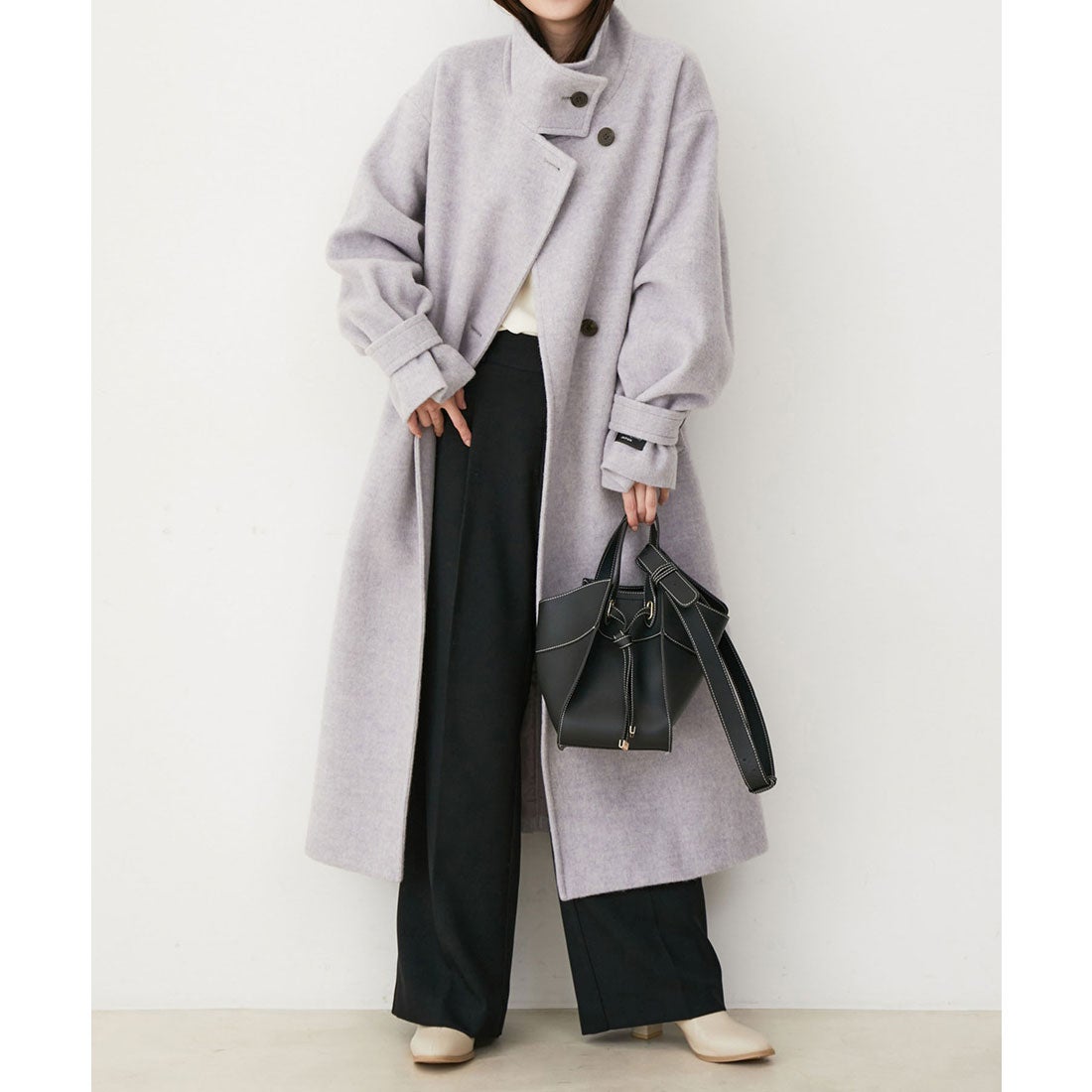 ビス VIS 【静電気防止】【2WAY】ウール混シャギーロングコート