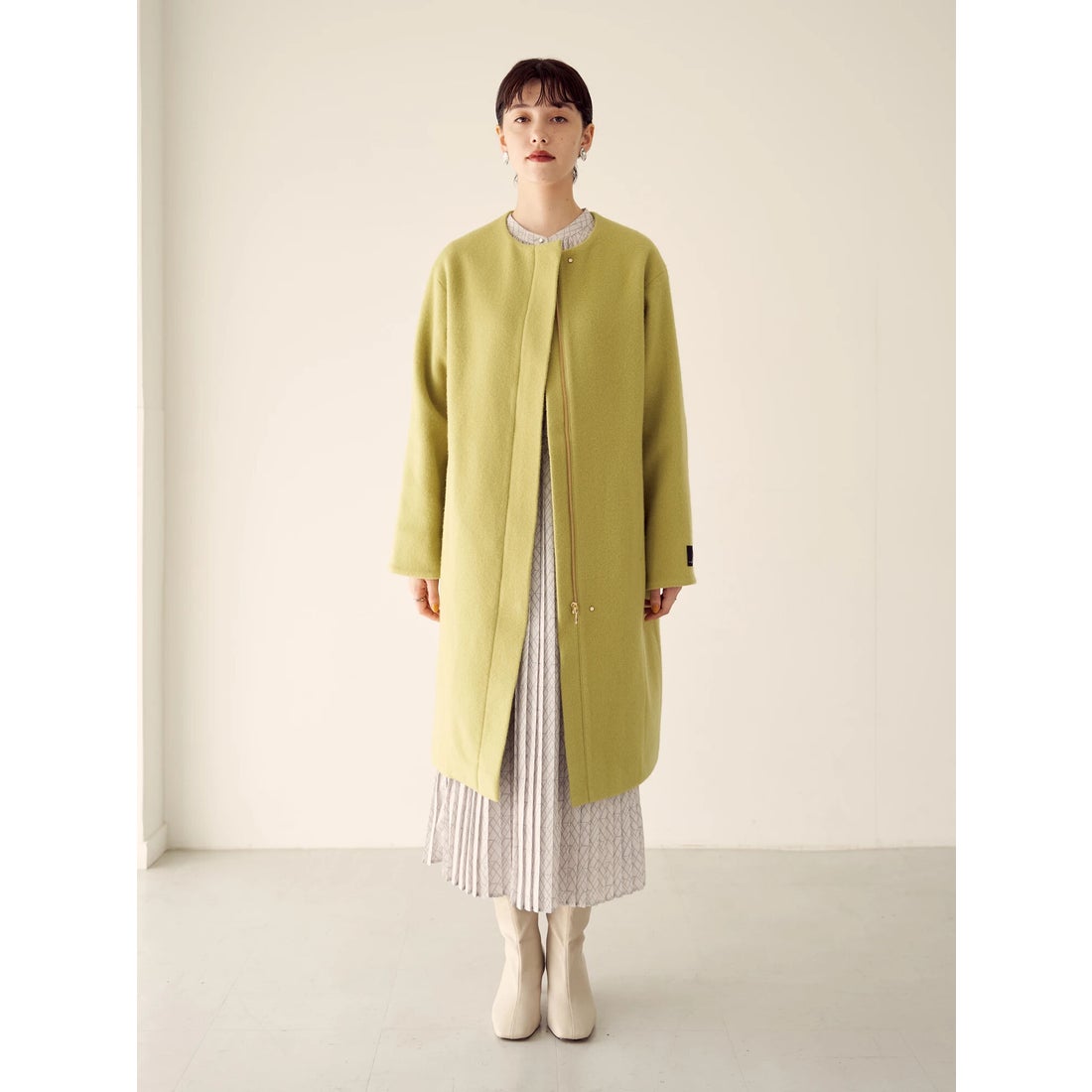 イェッカ ヴェッカ YECCA VECCA P.ノーカラーZIPコート （ライム
