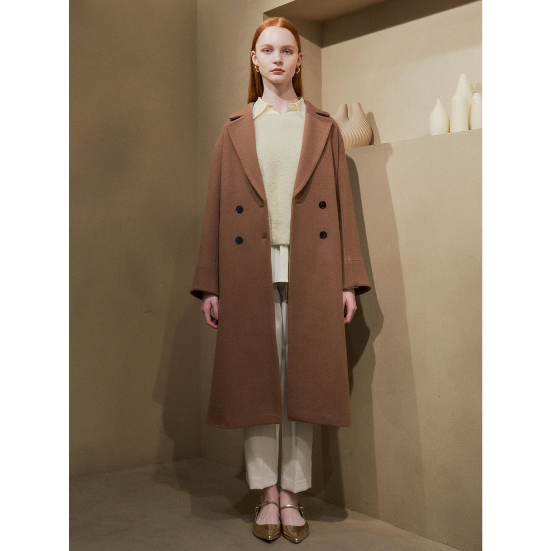 イェッカ ヴェッカ YECCA VECCA ウール混ダブルロングコート