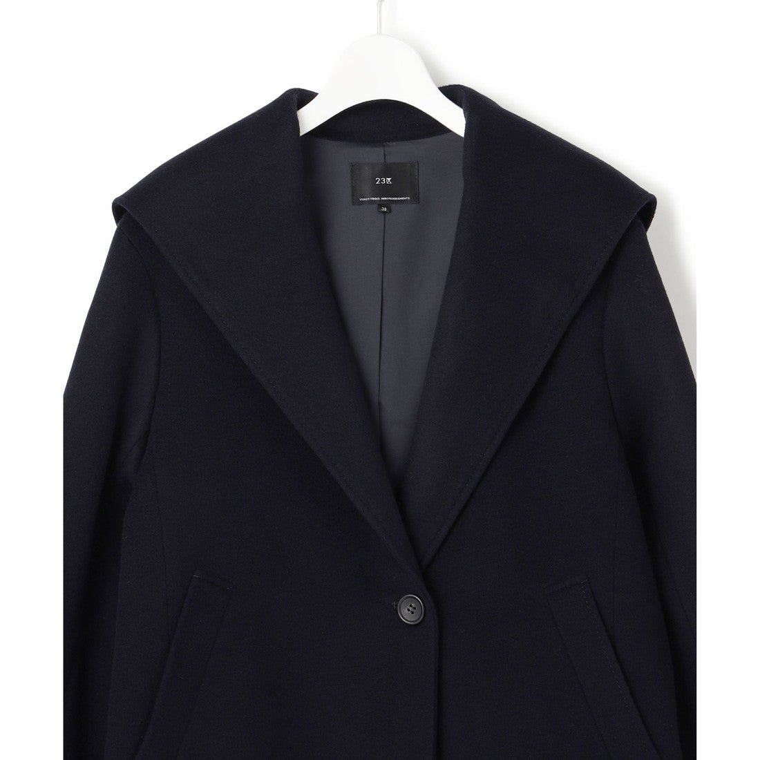 23区 ウールカシミヤビーバー フード付き ショートコート （ネイビー系