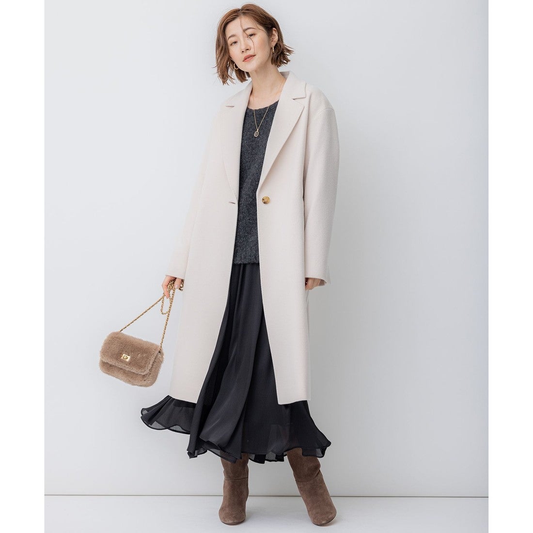 23区 ウールカシミヤビーバー チェスター コート （ライトグレー系