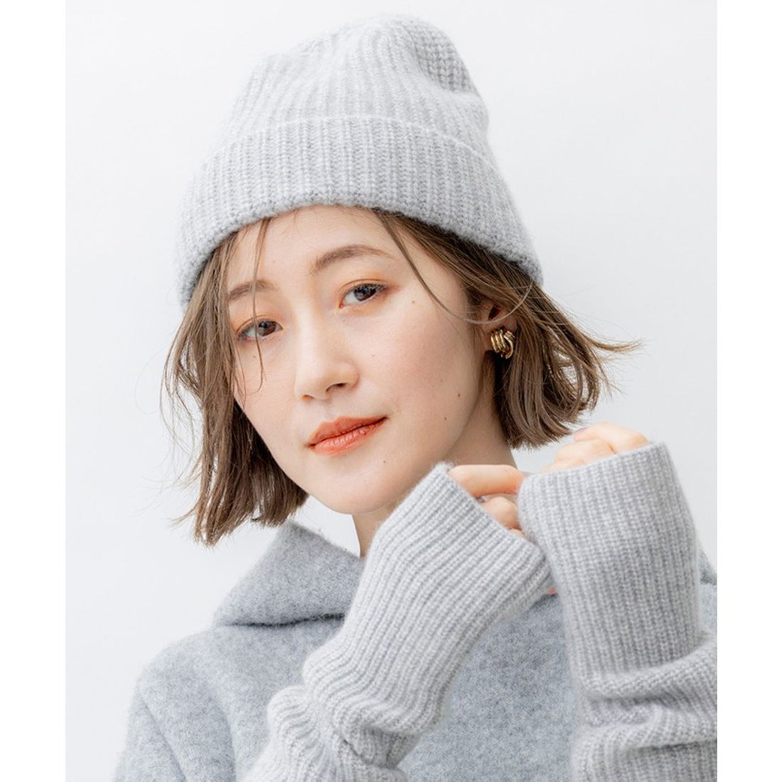 ニジュウサンク 23区 ピュアカシミヤ ニット帽 （ライトグレー系