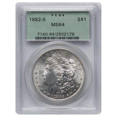 1882-S PCGS MS-64 Morgan Silver Dollar Coin - Old Green Holder
