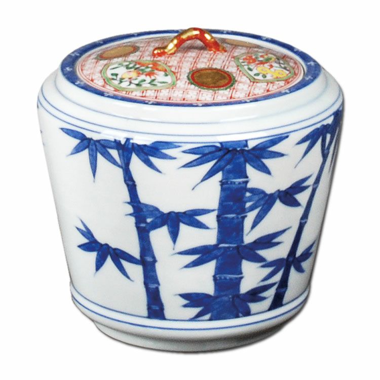 茶道具 水指（水差・みずさし） 水指 染付 竹 赤絵蓋 高野