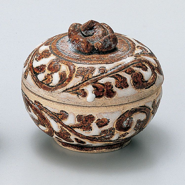 茶道具 香合宋胡録 柿香合 白褐釉 タイ製