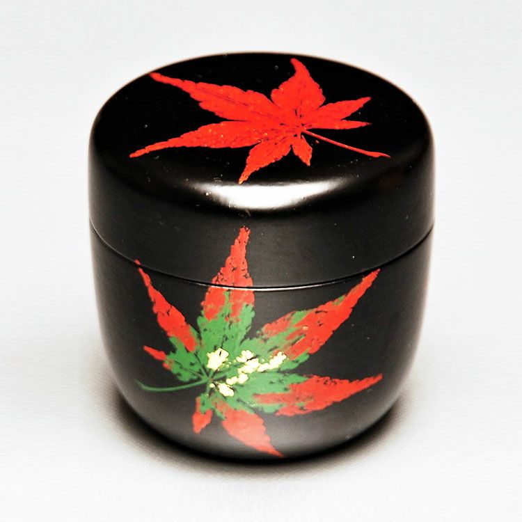 茶道具 棗中棗 黒一閑 押紅葉絵 中村宗悦