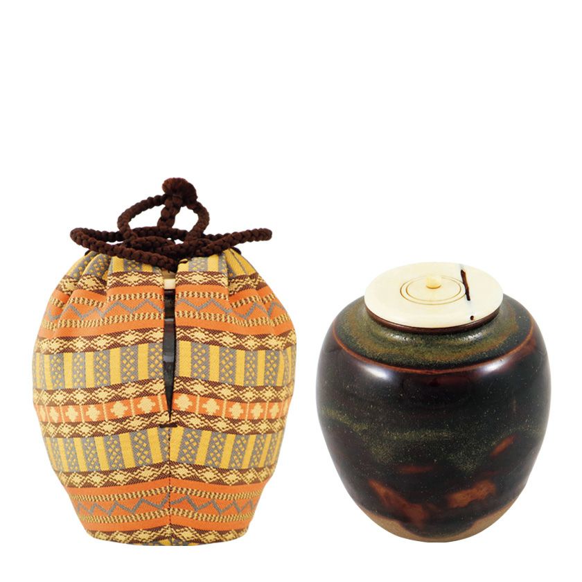 初出 玄々斎 瀬戸 蓋付茶入 茶道具 仕覆付 三重共箱入