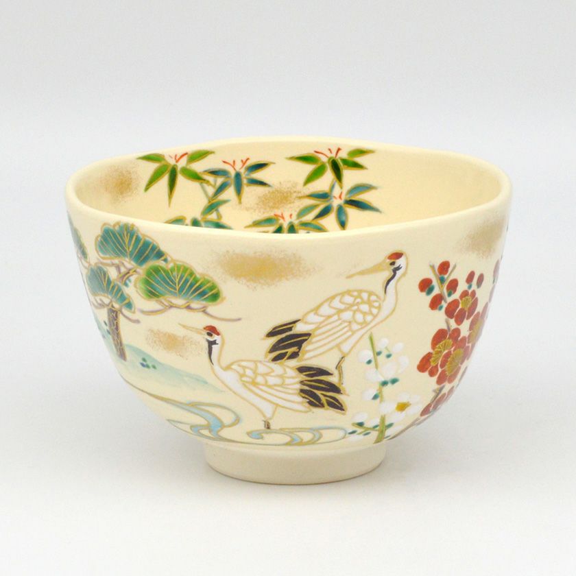 茶道具 抹茶茶碗（まっちゃちゃわん） 茶碗 仁清 松竹梅に鶴 壱休窯