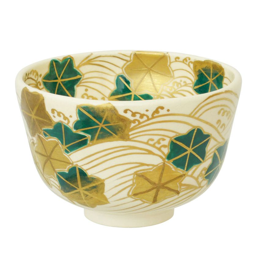 送料込【逢絢亭・新品】茶道具 茶碗 京焼 仁清 青楓の図 山本蓼 共箱入り