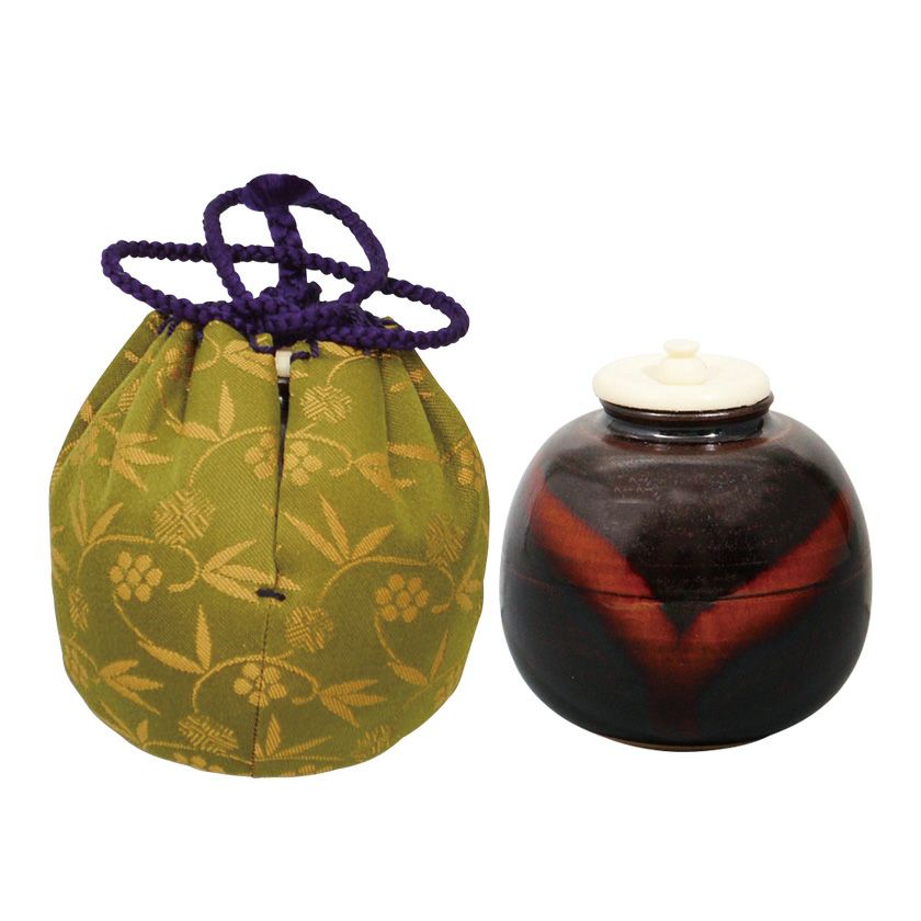 お稽古用 茄子茶入（唐物茶入）茶入 仕覆裂地：天平段文 龍村美術