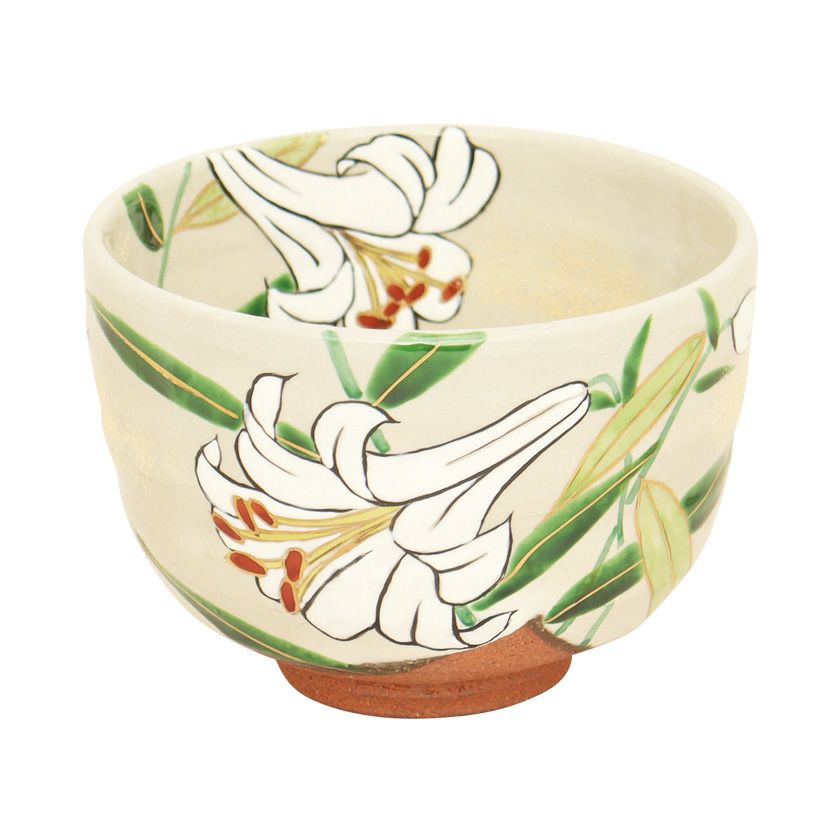 茶道具 抹茶茶碗（まっちゃちゃわん） 茶碗 色絵 白百合 加藤 永山