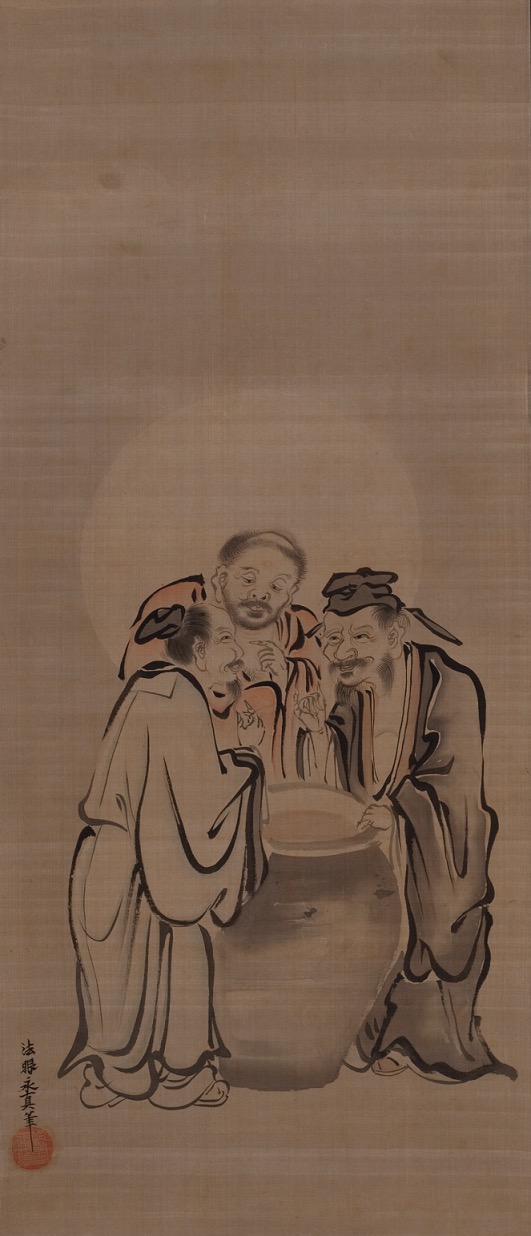 模写狩野松榮画、聖吸酸圖下絵、紙本三枚繋ぎ、 狩野松榮画、聖吸酸圖