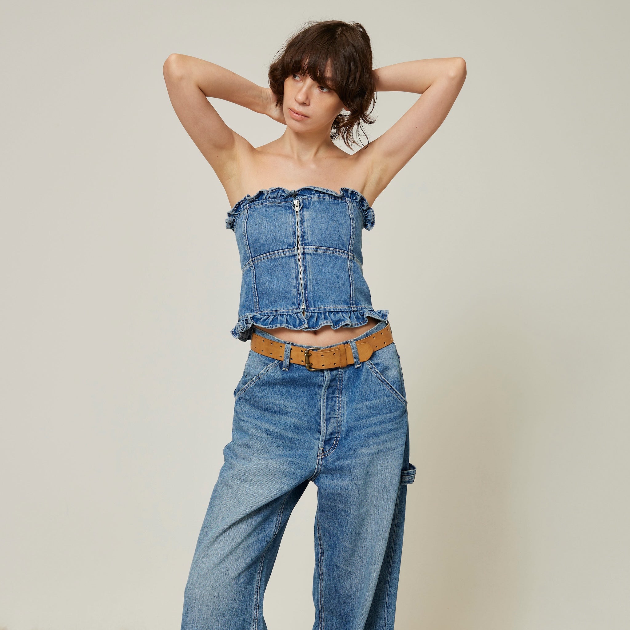 Denimフリルビスチェ