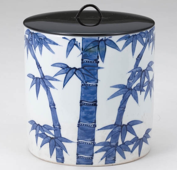 西村徳泉造 桶川染付水指 輪花口 紫翠窯 染付