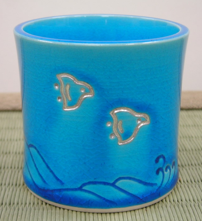 通販販売【茶道具】 蓋置 浅黄交趾 波千鳥 *中村翠嵐*[hok10038]茶道道具