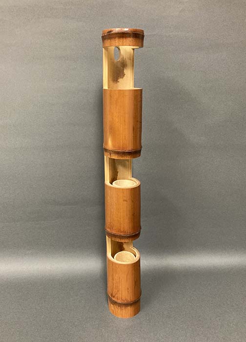 茶道具】 煤竹 三重切 花入 （根無） *煤竹*