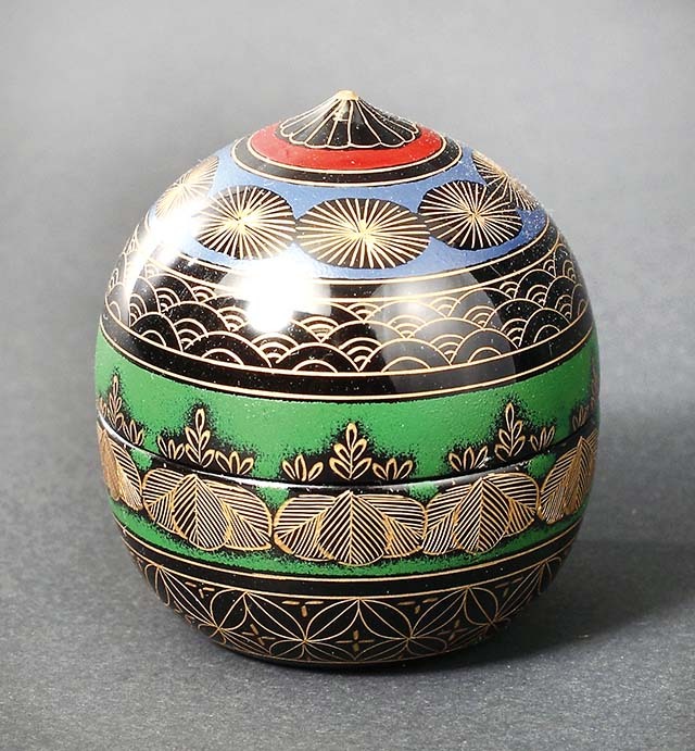 通販販売【茶道具】 沈金 独楽文様 宝珠形香合 *前 志芸男*