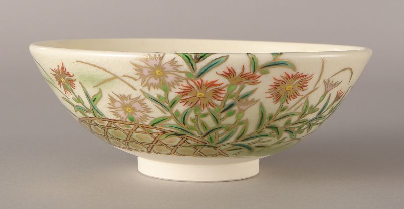 財宝日本】『田中芳華』作 乾山写節分之図茶碗 共箱 本物保証 ：