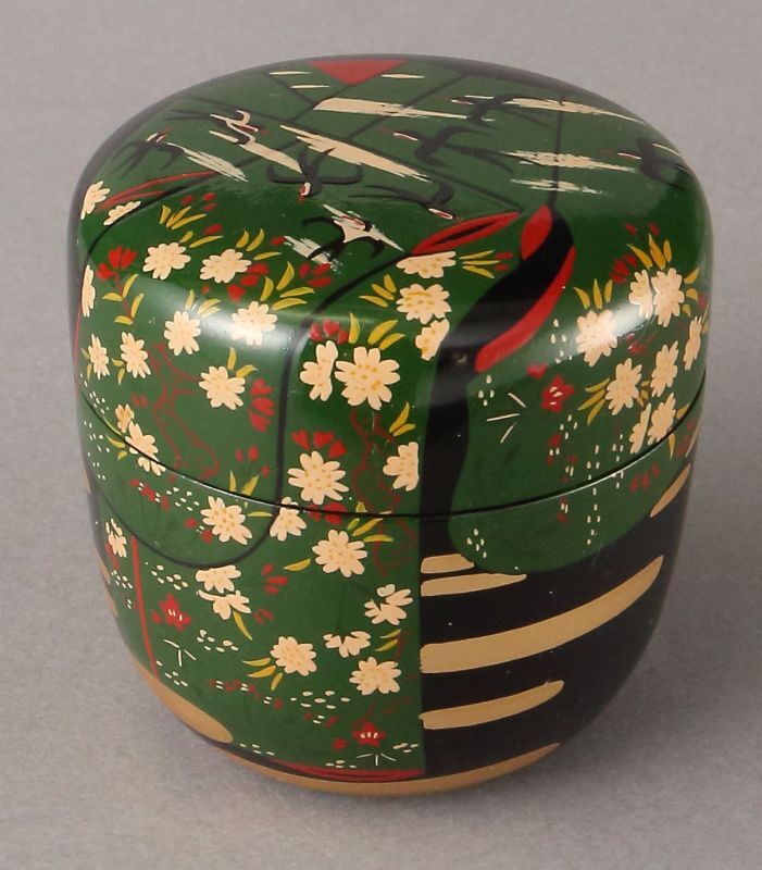 茶道具】即中斎好写 誰ヶ袖蒔絵 黒大棗 （春柄） *幸斎* 茶器*茶入*