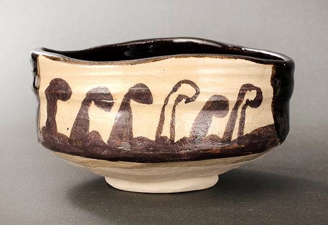 茶道具】黒織部 六波文 沓形 茶碗 *佐々木二郎*