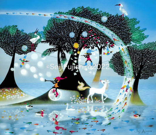 真作保証】藤城清治 キャンバスジクレー 直筆サイン 150部限定 版画