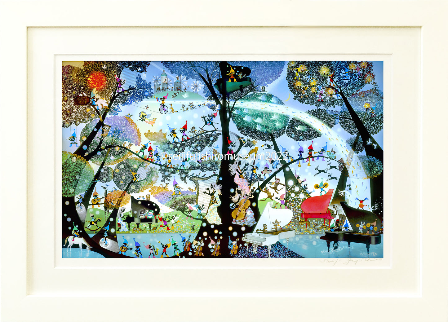 藤城清治 こびとの音楽隊 作家直筆サイン 影絵 風景画 絵本作家 版画 絵画