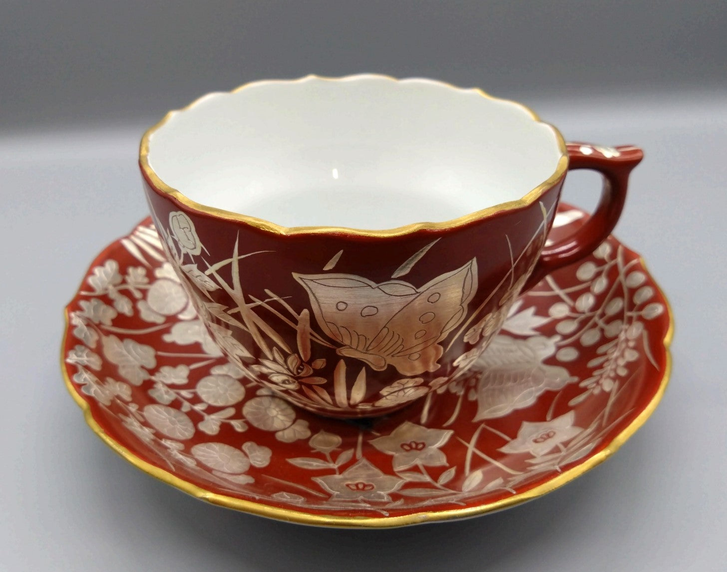 青華釉裏紅 山水紋花口大皿 送料込み0801 青華釉裏紅 山水紋花口大皿