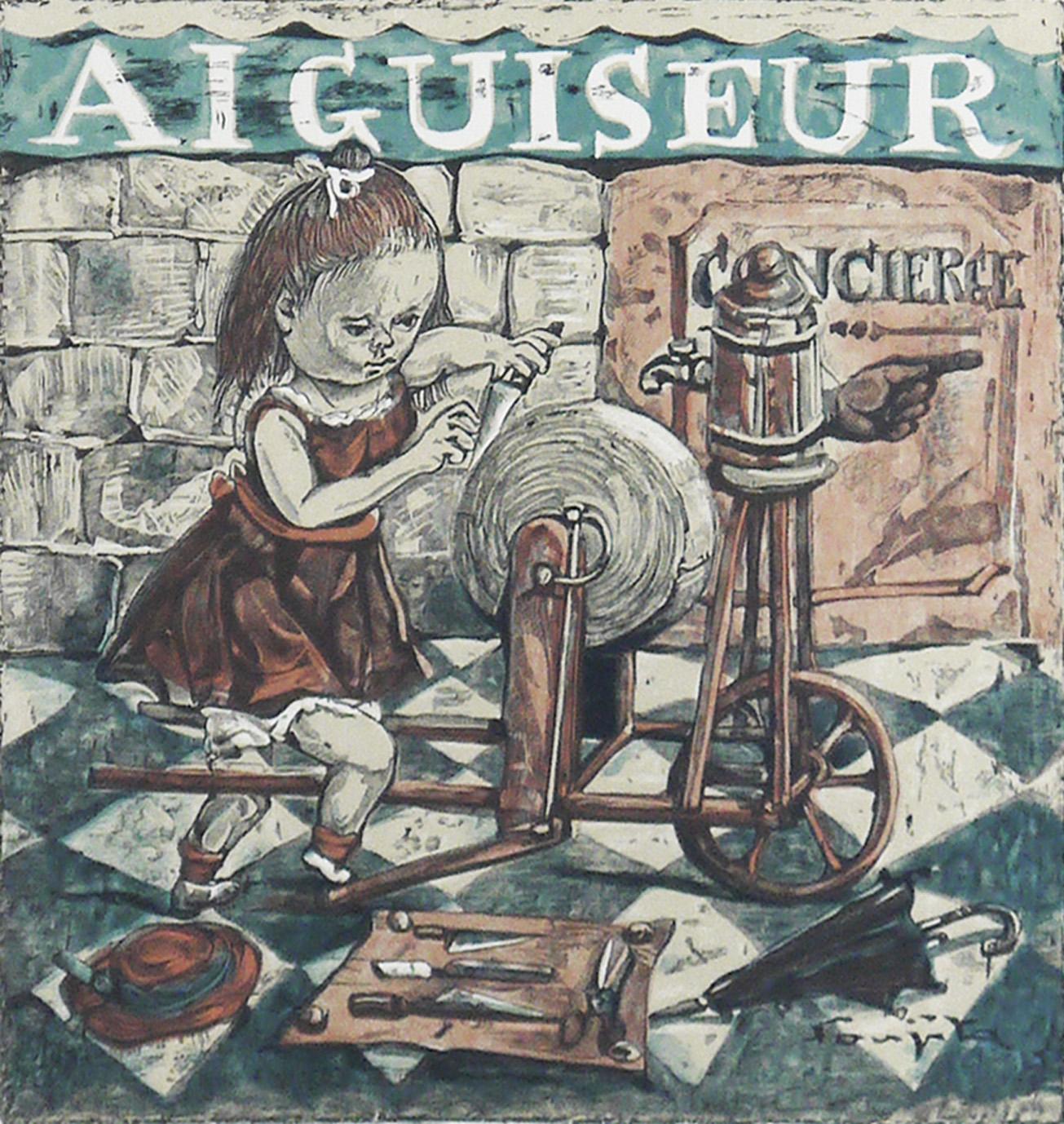 藤田嗣治『小さな職人たち ポスター貼り』｜絵画 販売 買取 - 東京